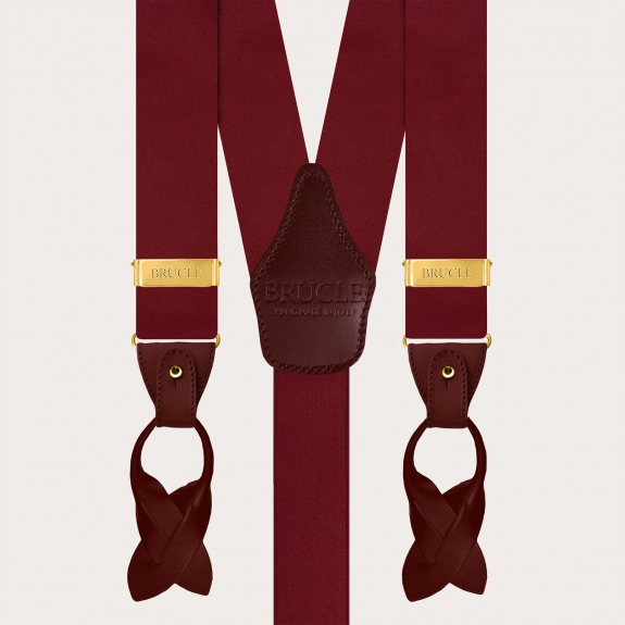 Men's Bordeaux Silk Suspenders for Buttons or Gold Clips