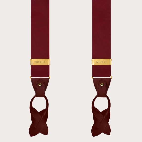 Men's Bordeaux Silk Suspenders for Buttons or Gold Clips