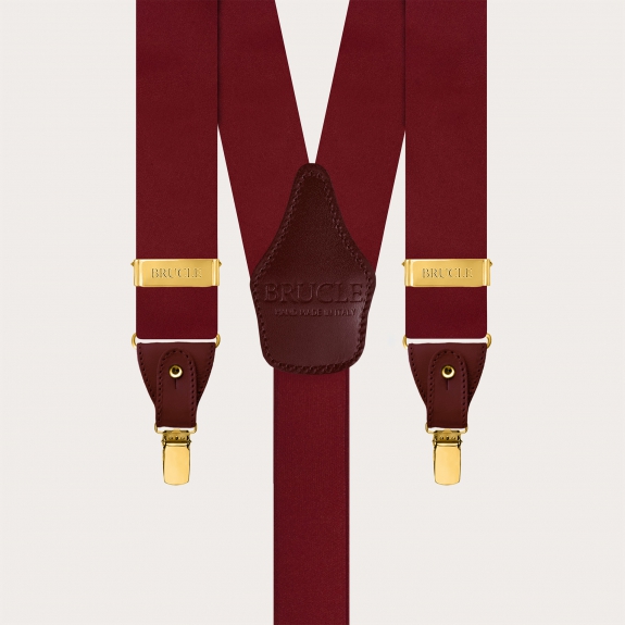 Men's Bordeaux Silk Suspenders for Buttons or Gold Clips