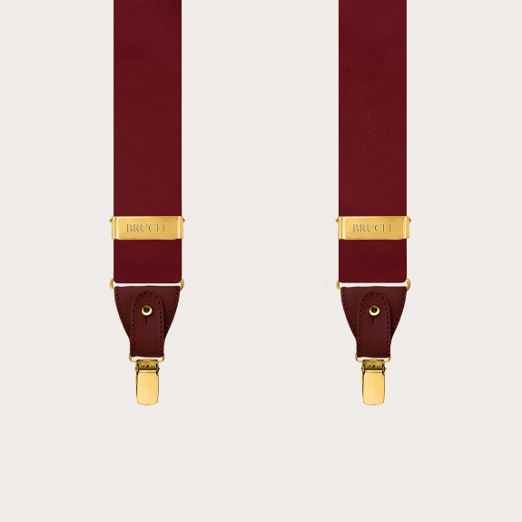 Men's Bordeaux Silk Suspenders for Buttons or Gold Clips