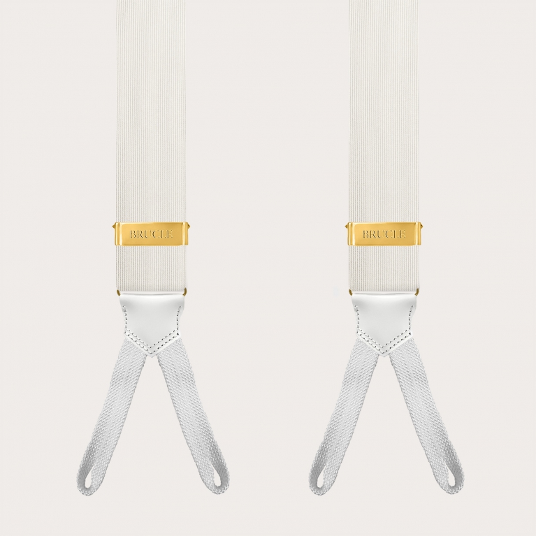 White silk suspenders with gold buttons or clips