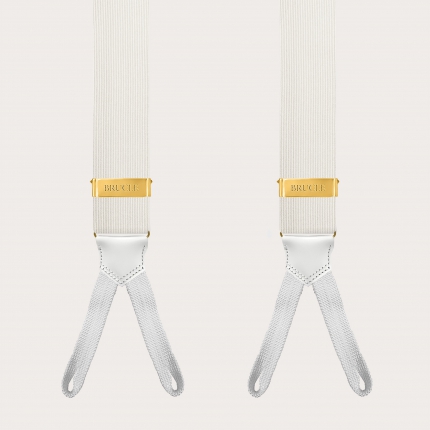 White silk suspenders with gold buttons or clips