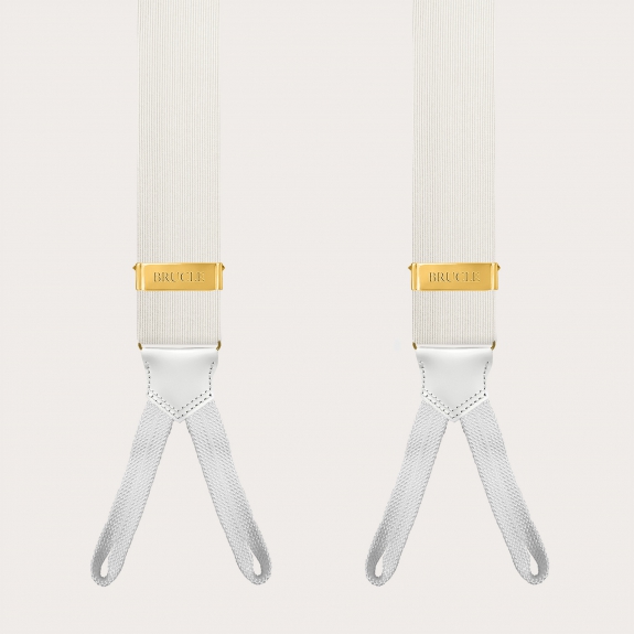 White silk suspenders with gold buttons or clips