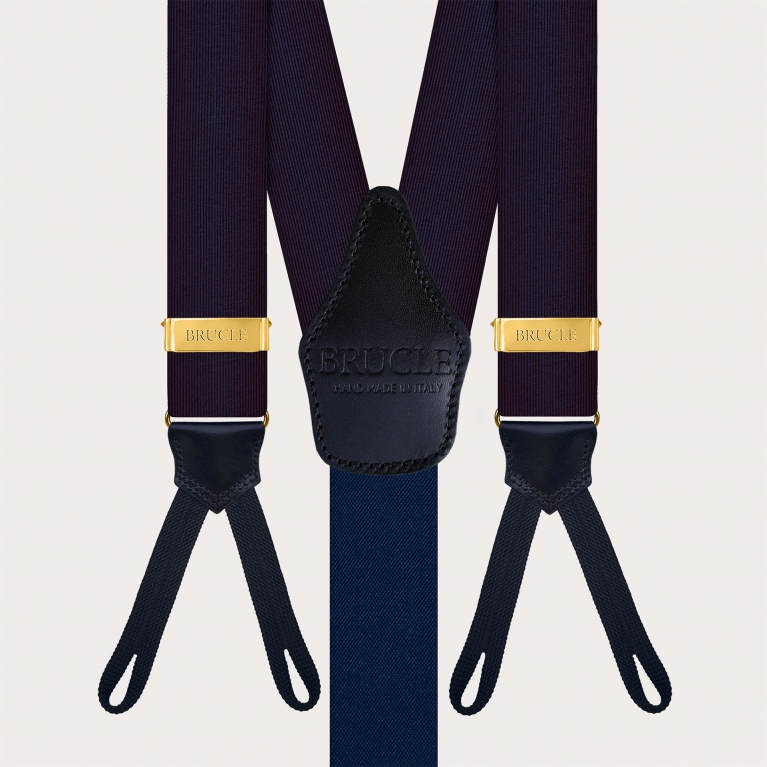 Blue Silk Suspenders with Gold Adjusters for Buttons