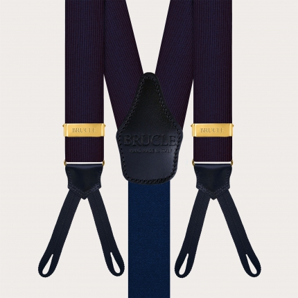 Blue Silk Suspenders with Gold Adjusters for Buttons