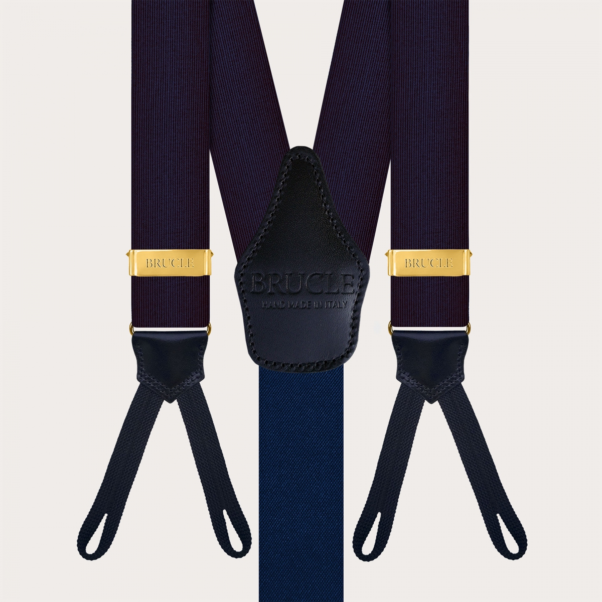 Blue Silk Suspenders with Gold Adjusters for Buttons