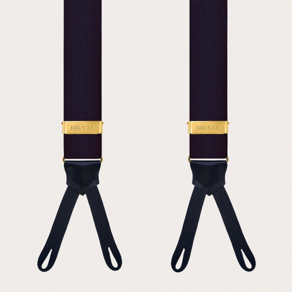 Blue Silk Suspenders with Gold Adjusters for Buttons