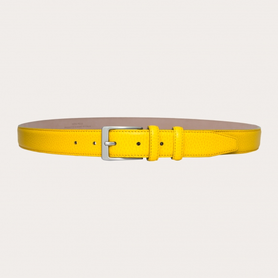 Extra-long yellow grained leather belt with nickel-free buckle