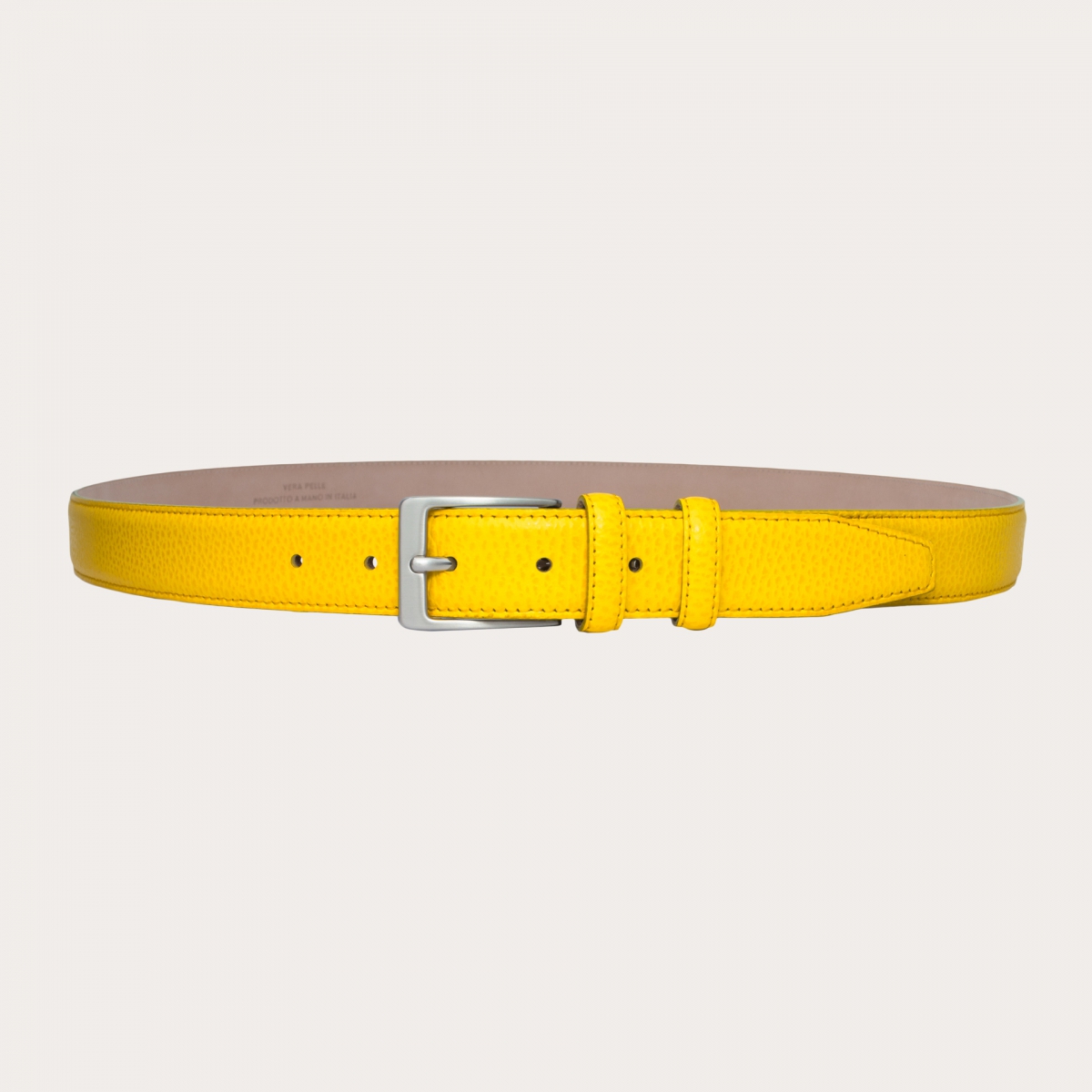 Extra-long yellow grained leather belt with nickel-free buckle