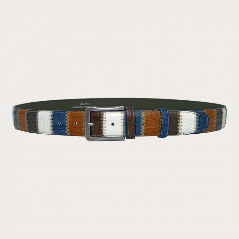 Ceinture patchwork extra longue multicolore en cuir peint à la main