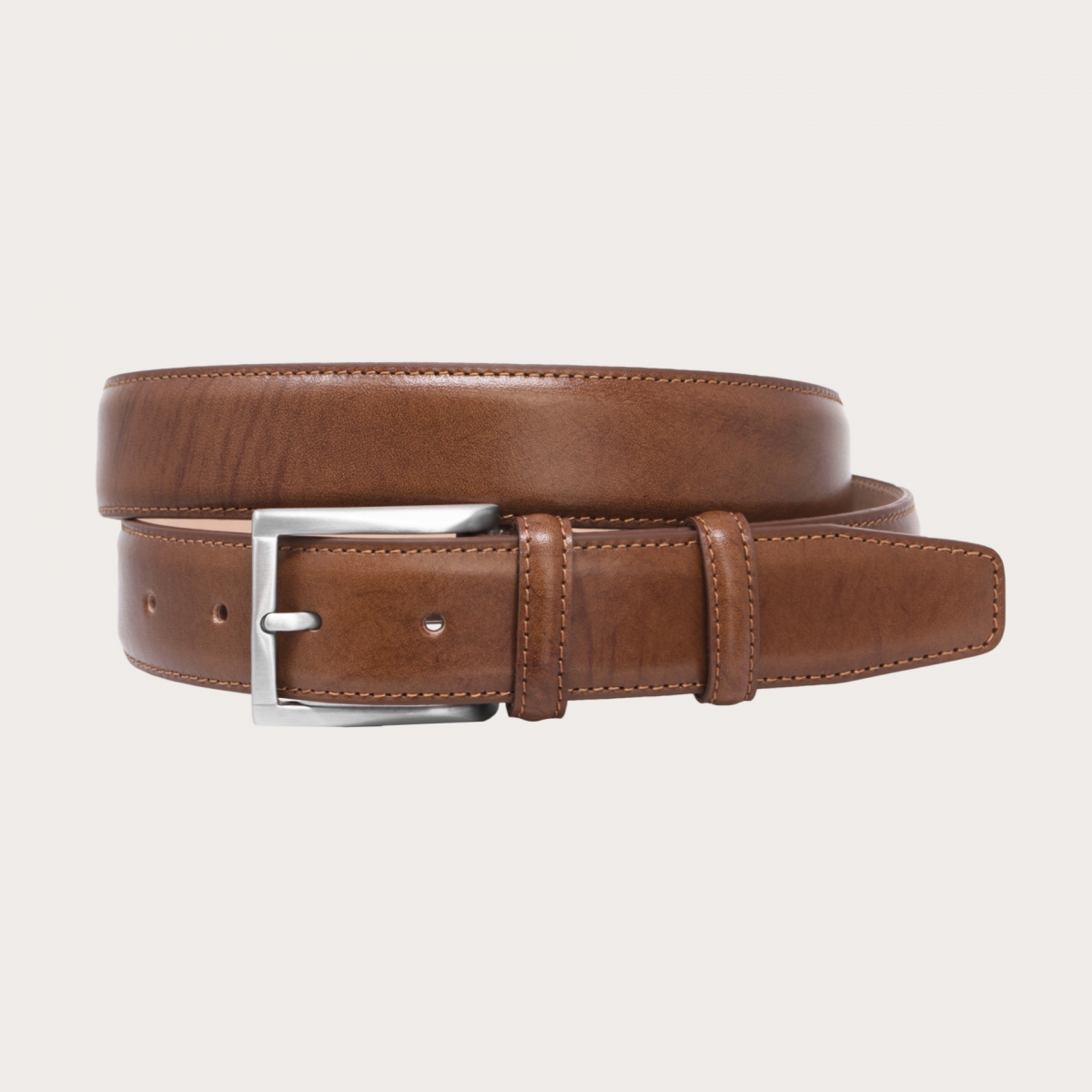 Ceinture cognac extra longue en cuir teinté à la main, sans nickel