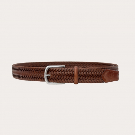 Extra-long elastic braided leather belt