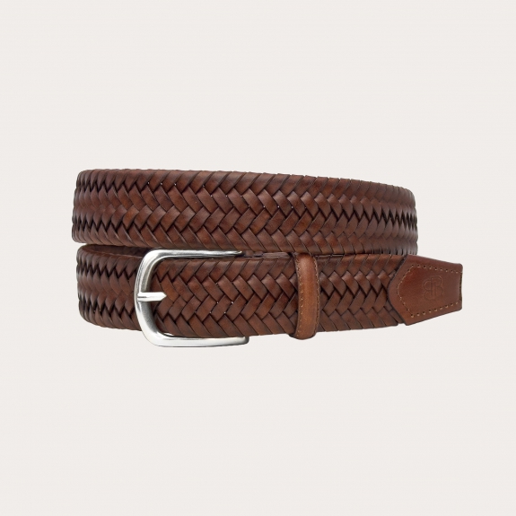 Extra-long elastic braided leather belt