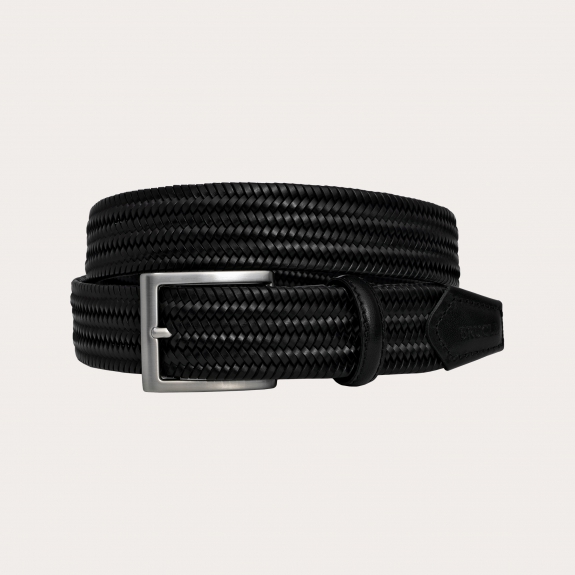 Ceinture extra longue tressée élastique noire en cuir régénéré