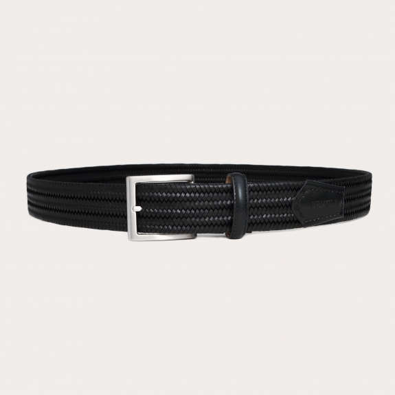 Extra long black braided elastic belt in regenerated leather