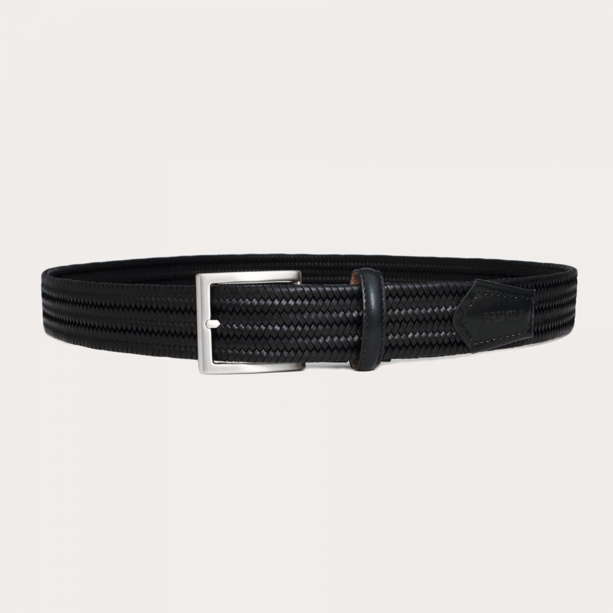 Extra long black braided elastic belt in regenerated leather