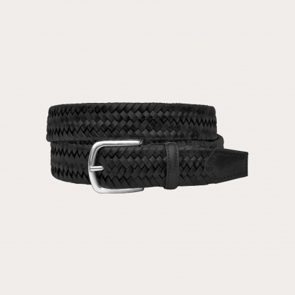 Ceinture tressée élastique noire extra longue en cuir, sans nickel