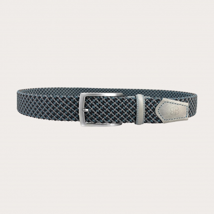 Extra-long elastic braided grey and light blue belt