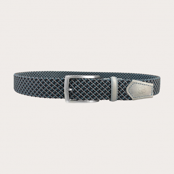 Ceinture tressée élastique gris et bleu ciel extra longue