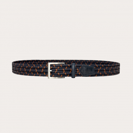 Extra-long elastic blue and cognac braided belt in regenerated leather