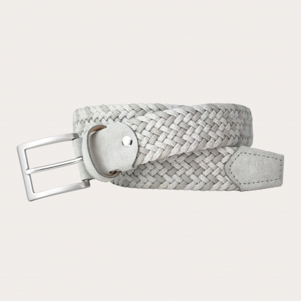 Extra-long elastic light grey braided belt