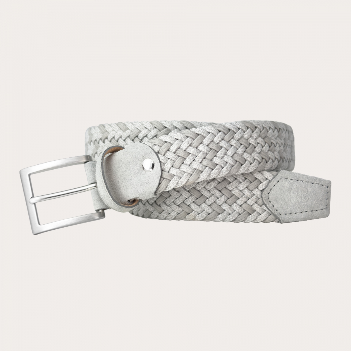 Extra-long elastic light grey braided belt