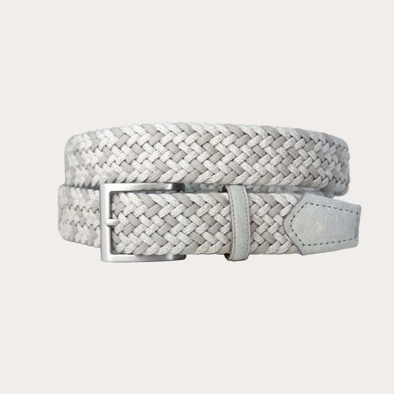 Extra-long elastic light grey braided belt