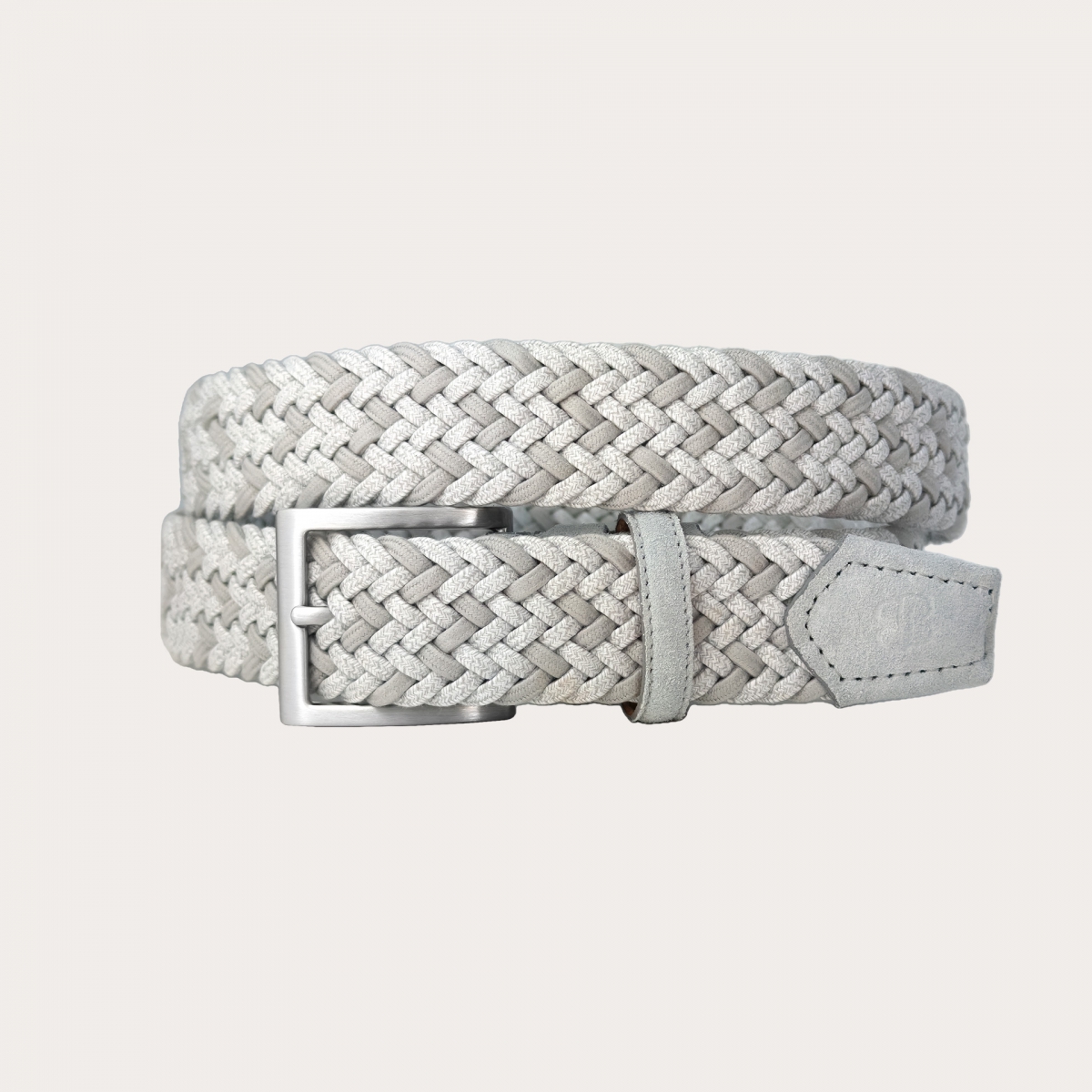 Extra-long elastic light grey braided belt