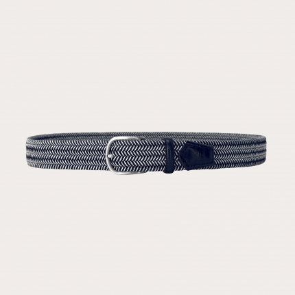 Extra-long navy blue and white elastic belt with nickel-free buckle