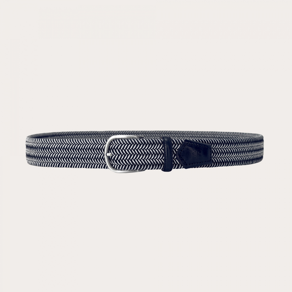 Extra-long navy blue and white elastic belt with nickel-free buckle