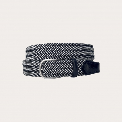 Extra-long navy blue and white elastic belt with nickel-free buckle