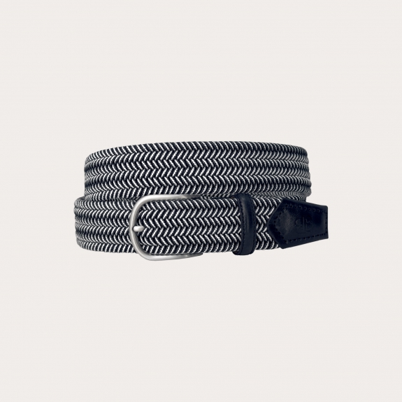 Extra-long navy blue and white elastic belt with nickel-free buckle