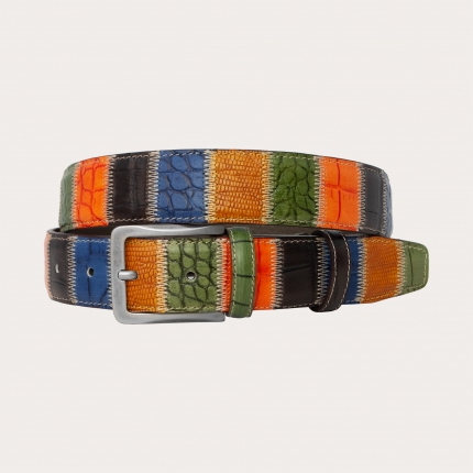 Ceinture patchwork artisanale extra longue multicolore en cuir