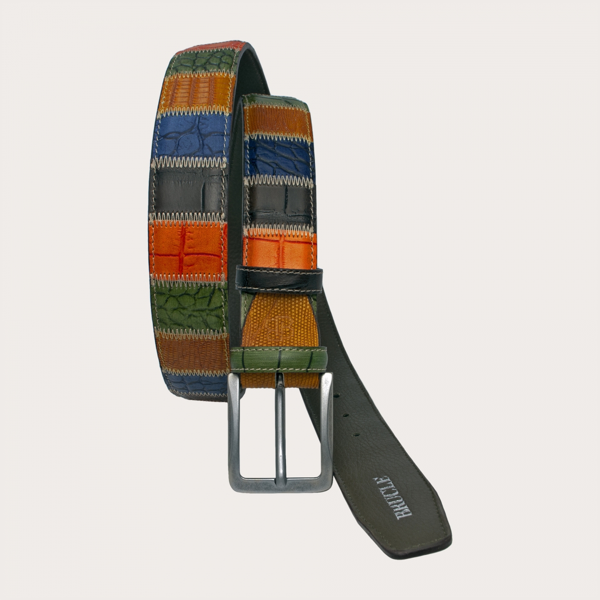 Extra-long multicolor handcrafted patchwork leather belt