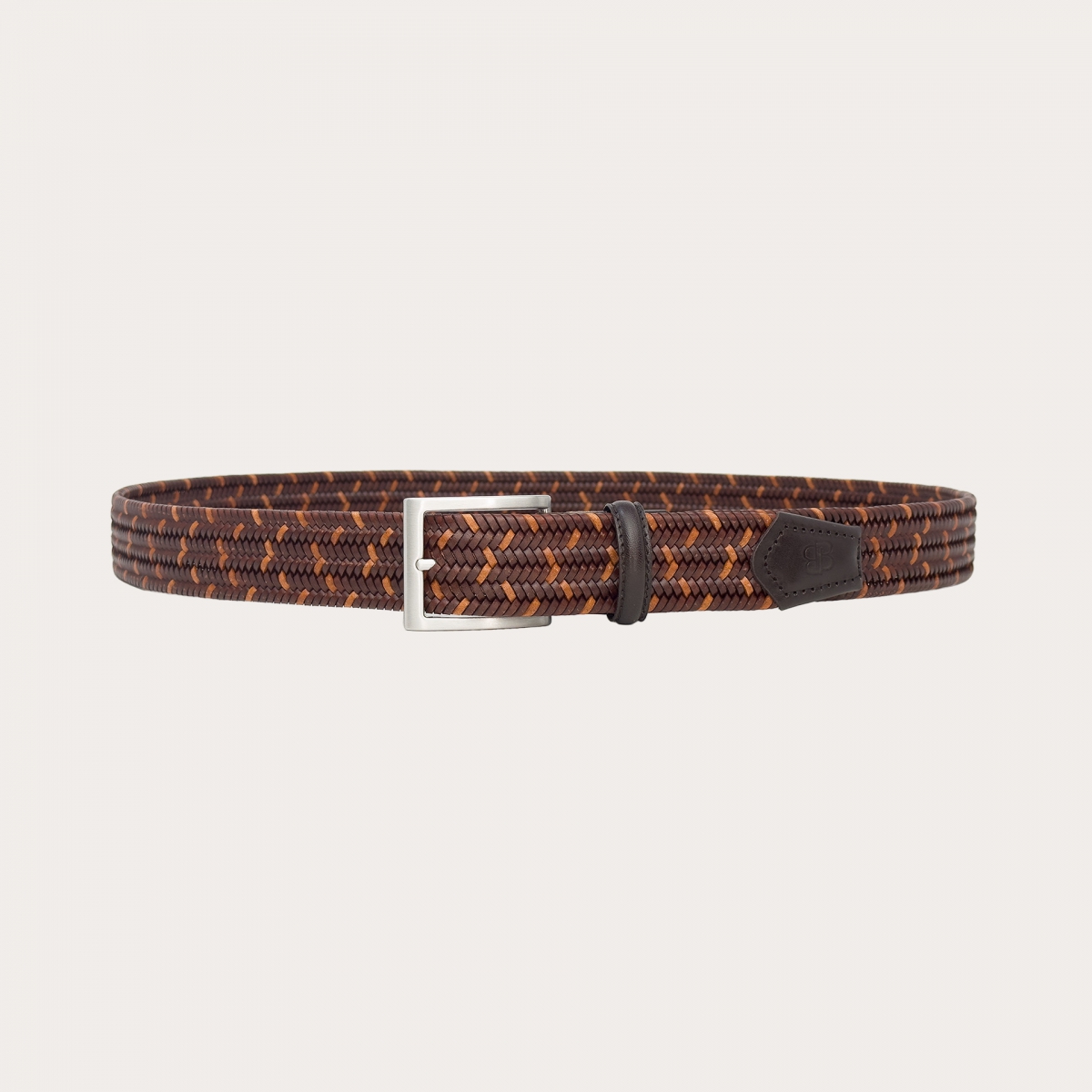 Ceinture tressée élastique marron et cognac en cuir régénéré