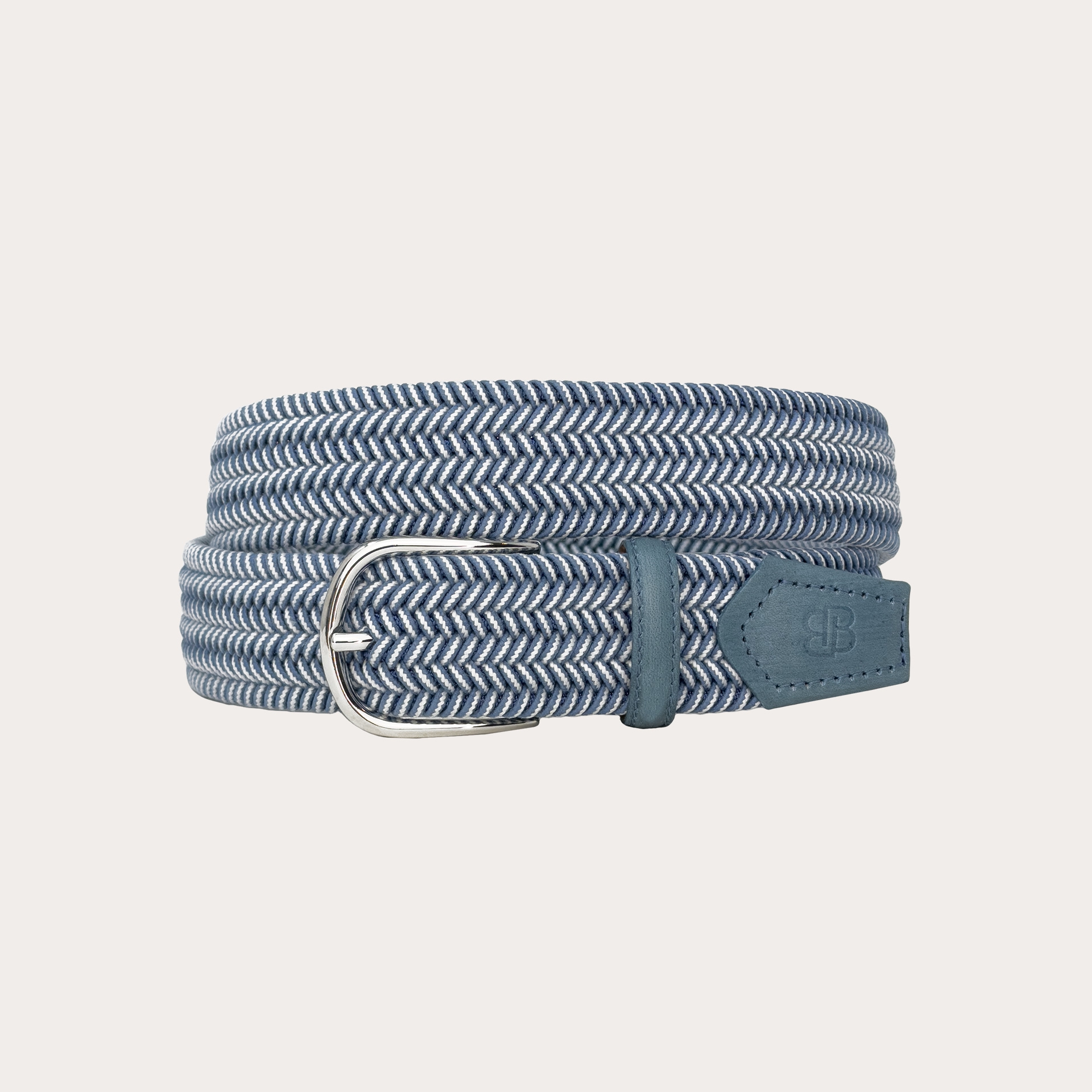 Nickel-free elastic belt in blue jeans and white