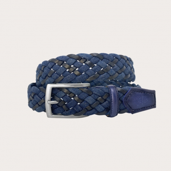 Extra-long blue and black braided jeans belt