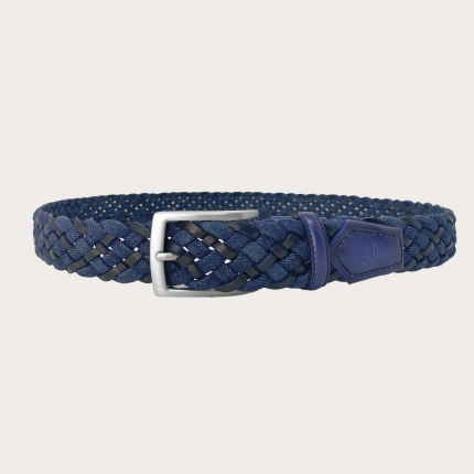 Extra-long blue and black braided jeans belt