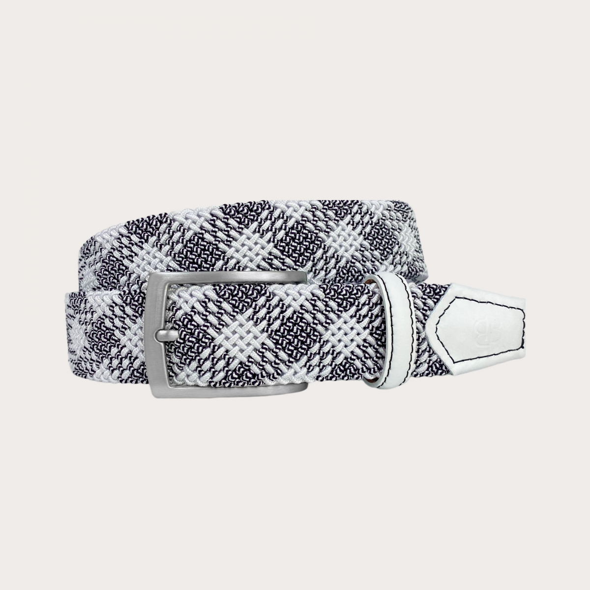 BRUCLE Black and white braided elastic belt, nickel-free