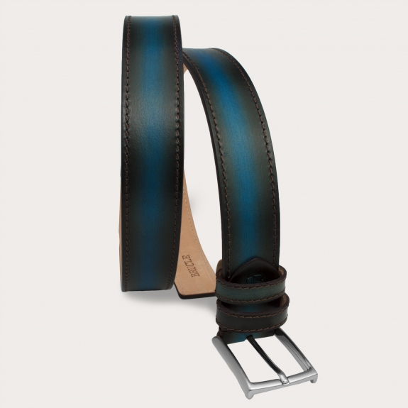 Extra-long hand-dyed blue and brown belt