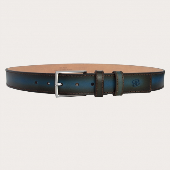 Extra-long hand-dyed blue and brown belt