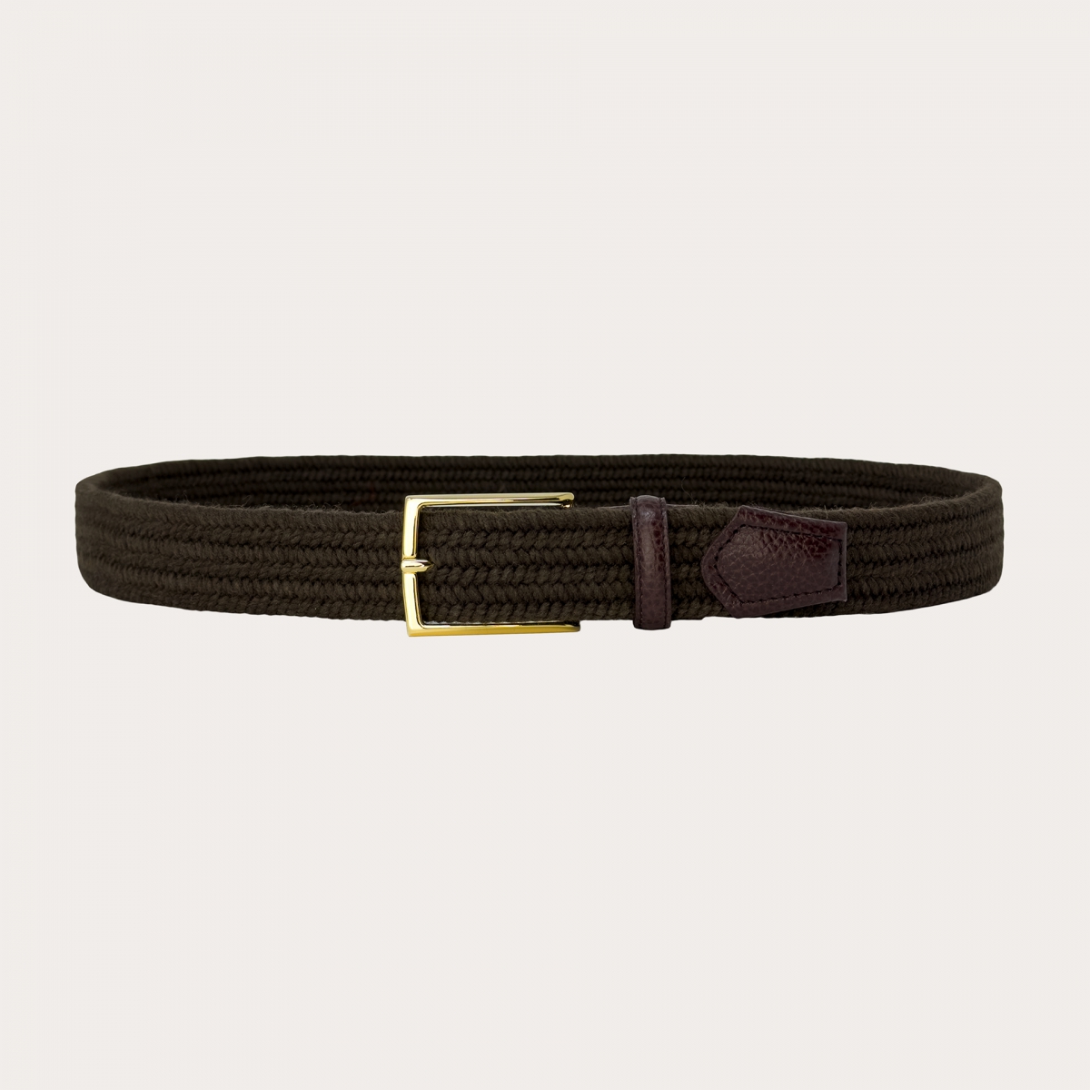 Extra-long brown elastic braided wool belt