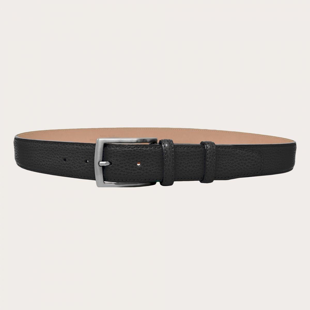 Extra-long black belt in elk print leather