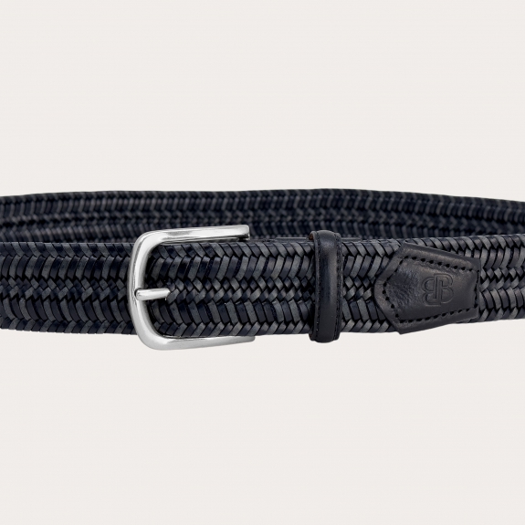 Braided elastic belt in black and grey leather