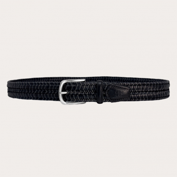 Ceinture élastique tressée en cuir noir et gris