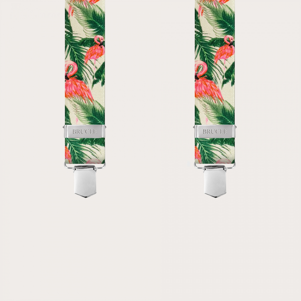 Satin-effect elastic suspenders, flamingo pattern