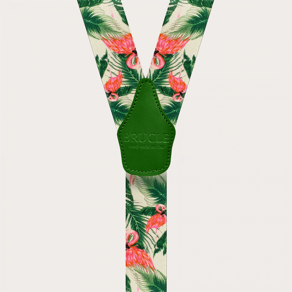 Satin-effect elastic suspenders, flamingo pattern