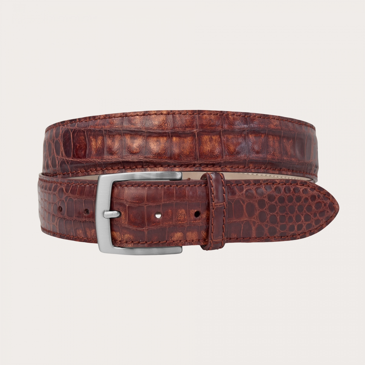 Cognac crocodile leather belt