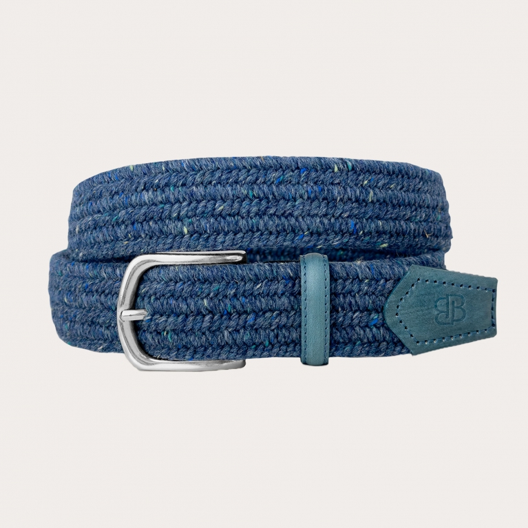 Blue jeans woven elastic wool belt with vintage buckle