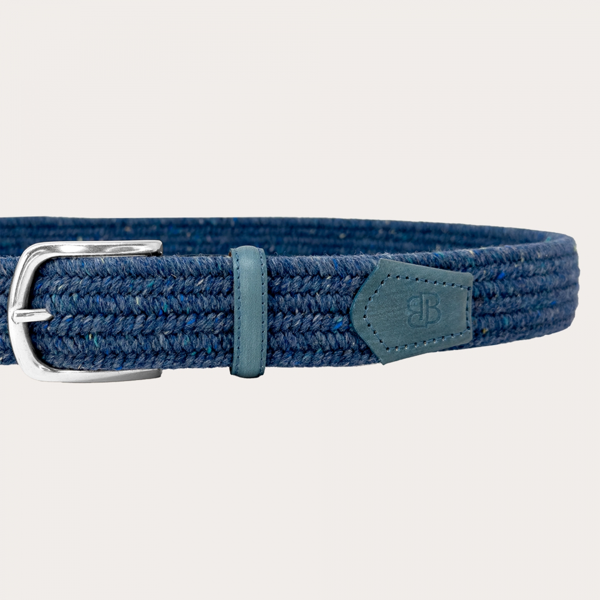 Ceinture élastique tressée en laine bleu jean avec boucle vintage